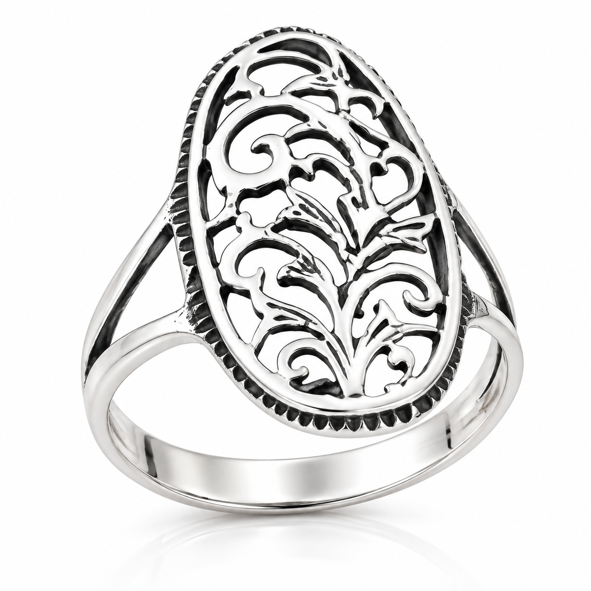 Inel Damă din Argint 925 Filigranat „Armonia Naturii” – Model Oval cu Motive Vegetale