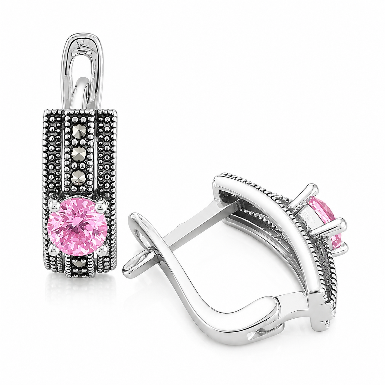 Cercei din Argint 925 „Rapsodia Roz cu Marcasite” CD622