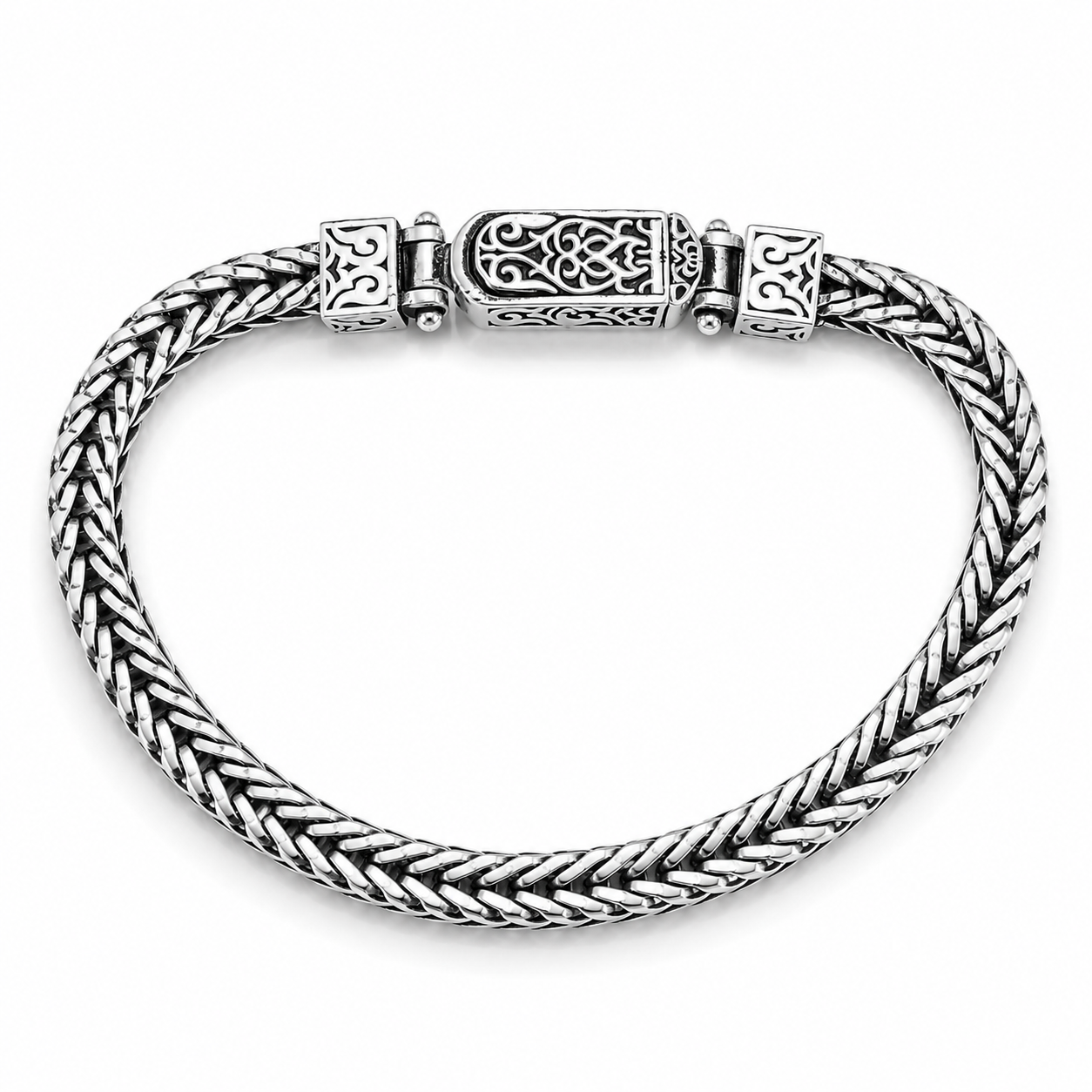 Brățară Bărbătească din Argint 925 „Dacian” – Model Împletit cu Închizătoare Ornamentată, 20 cm, 16,70 g