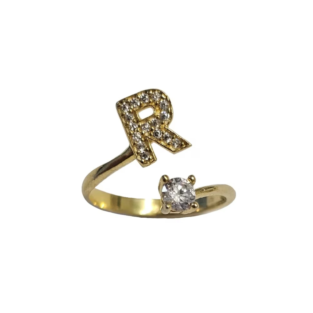 Inel Reglabil din Argint 925 cu Inițiala "R" Placat cu Aur – Cadou Personalizat