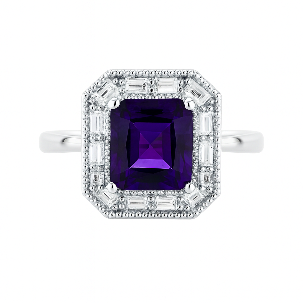 Inel Regal din Argint 925 cu Piatra Mov 14x16mm, marimea 15. ID415