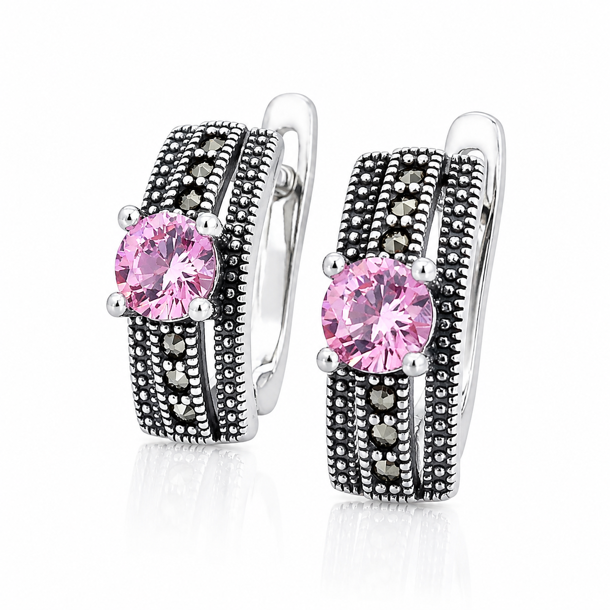 Cercei din Argint 925 „Rapsodia Roz cu Marcasite” CD622