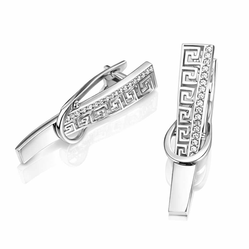 Cercei Eleganți Argint 925 Rodiat cu Model Grecesc și Zirconii – Design Premium 3,3 cm. CD561