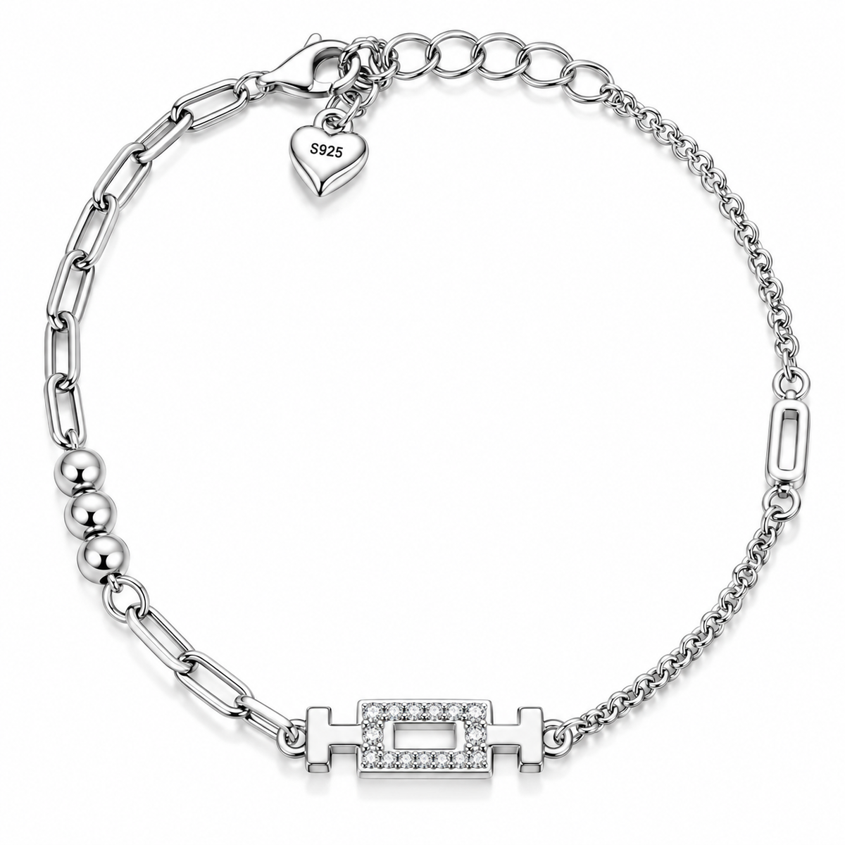 Brățară Damă „Celeste” din Argint 925 cu Zirconii Argintii, Design Geometric Elegant – 16 + 3 cm