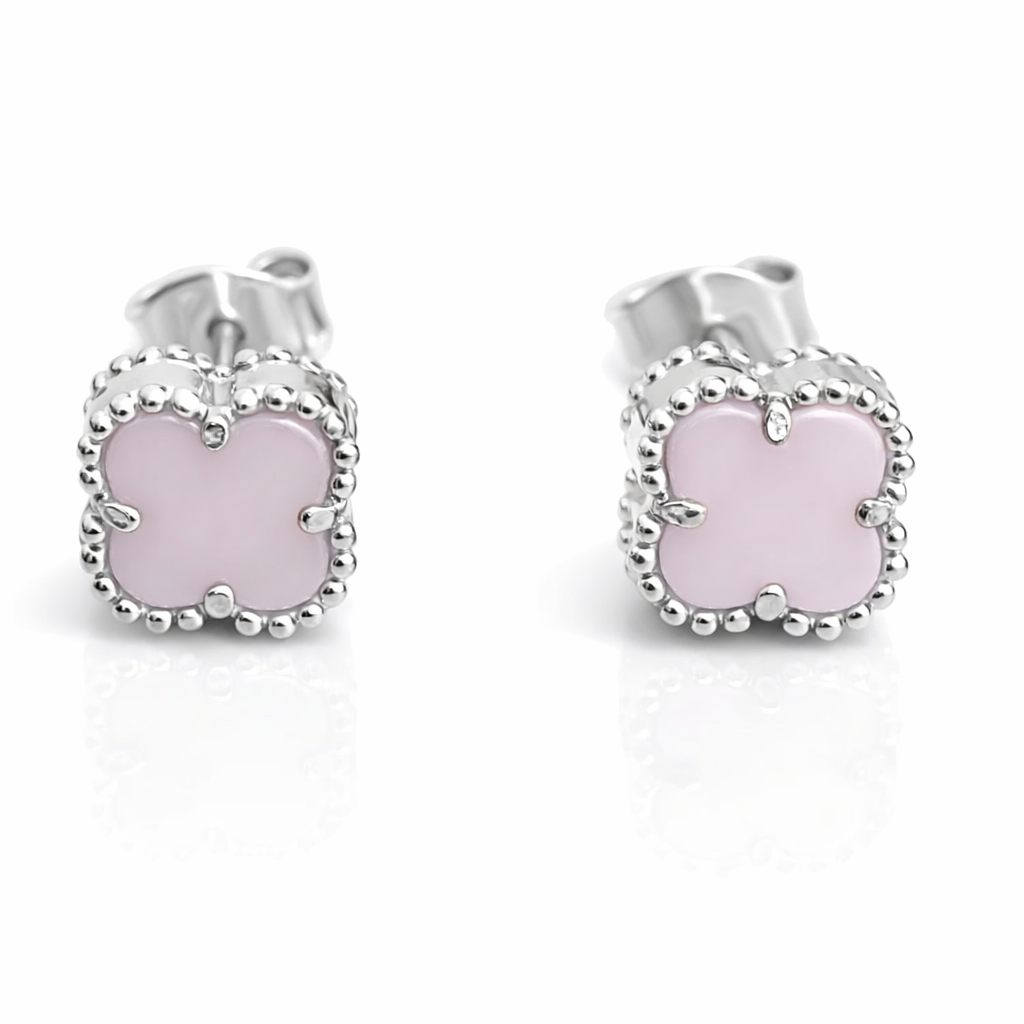 Cercei din Argint 925 cu Sidef Roz Tip Floare – Eleganță Inspirată de Stilul Van Cleef. CD339