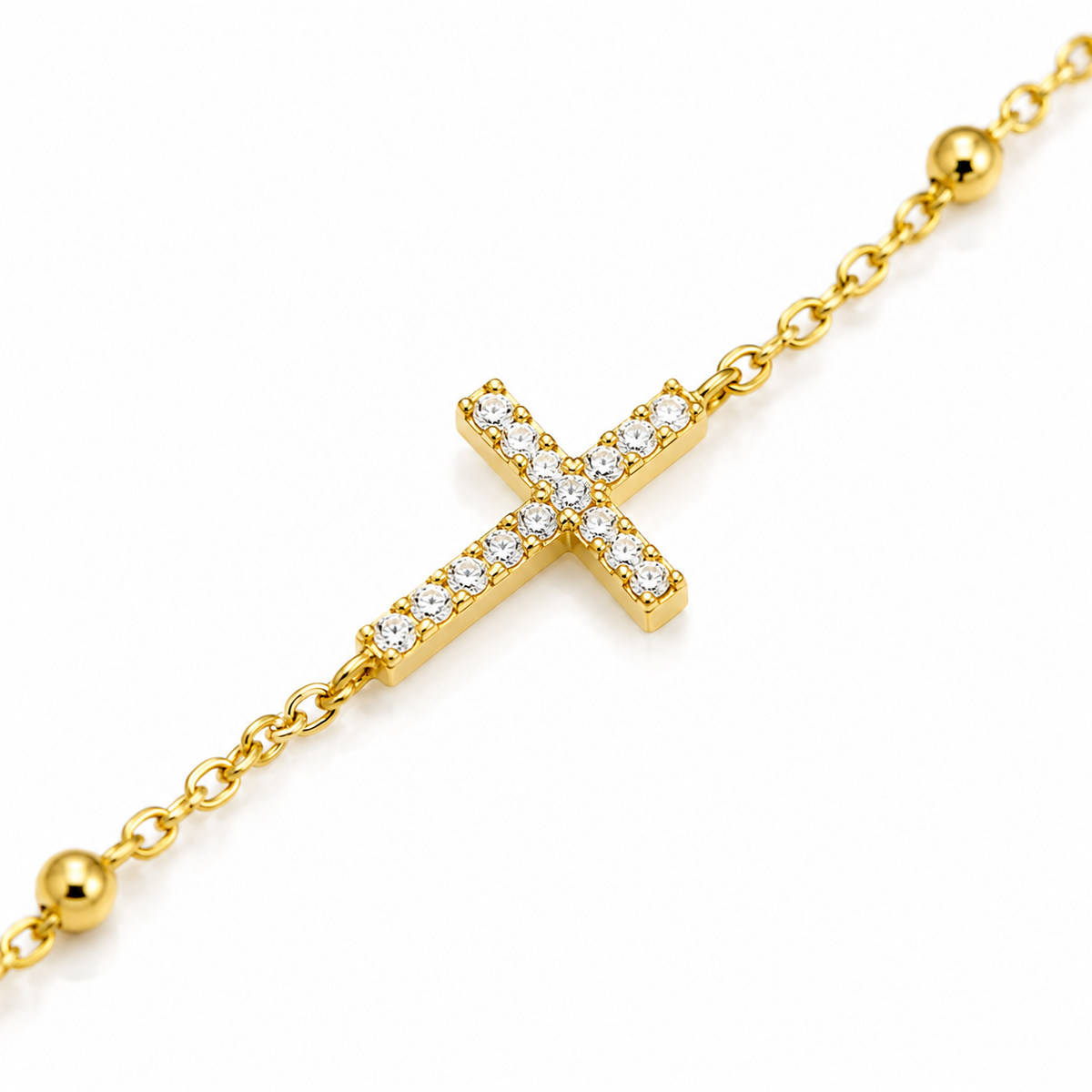 Brățară din Argint 925 Placată cu Aur „Crucea Luminii” cu Zirconii – 14 + 3 cm BD449