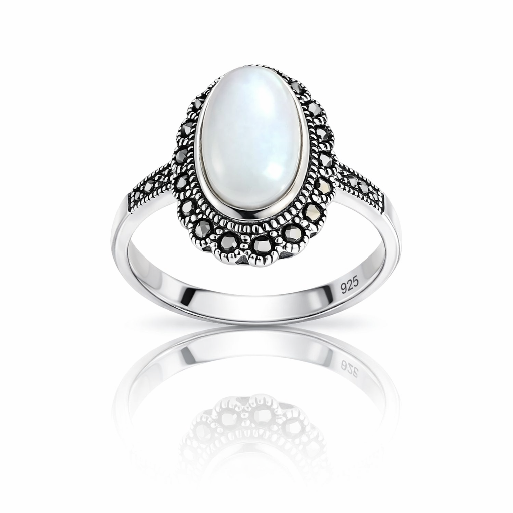 Inel Argint 925 cu Piatra Lunii și Marcasite | Inel Vintage Elegant. ID503