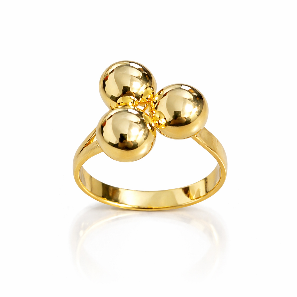 Inel Reglabil din Argint 925 Aurit cu 3 Biluțe de 8 mm – Design Modern Elegant. ID560