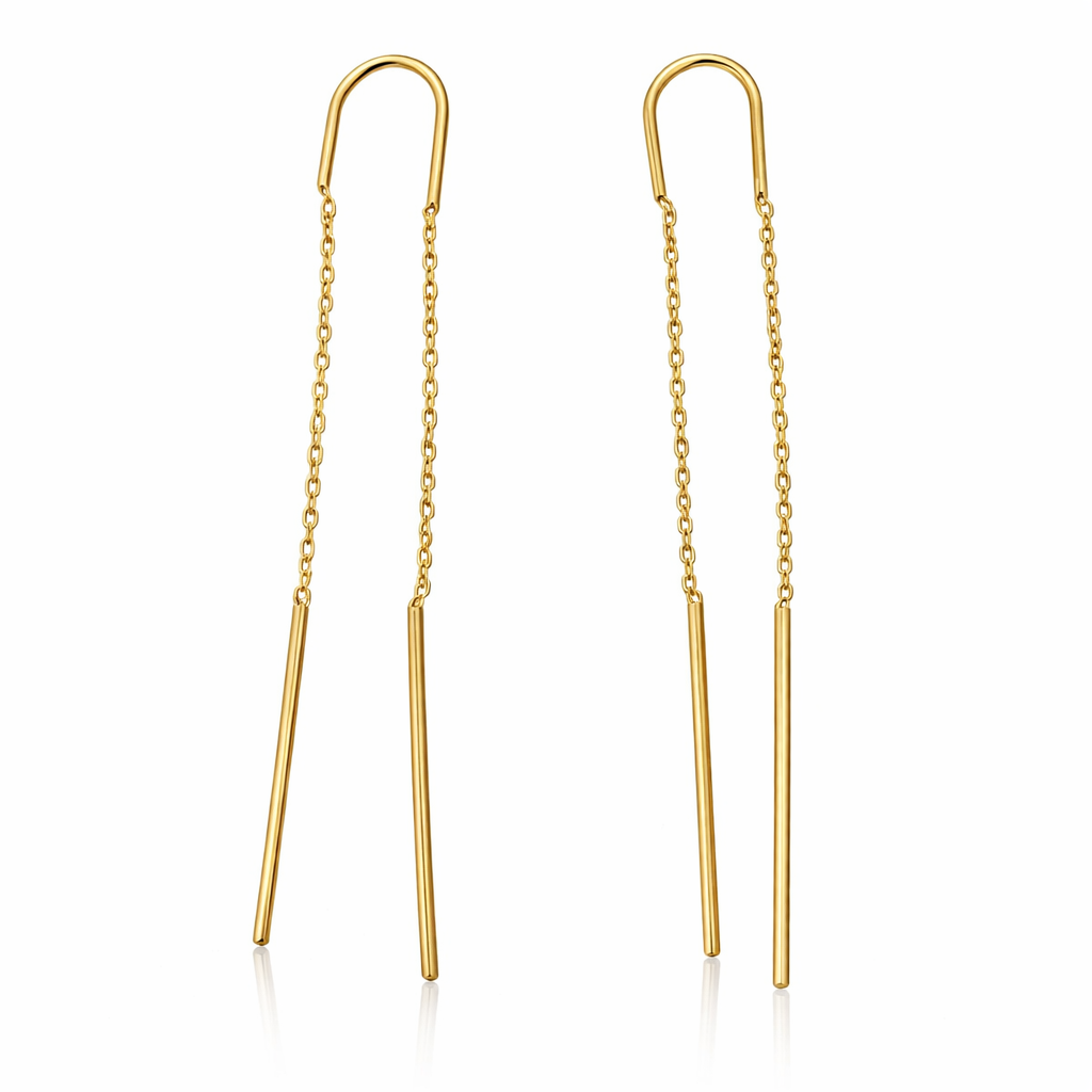 Cercei lungi din Argint 925 Aurit, tip Threader, 8 cm – Design minimalist elegant, cu lanț fin. CD582
