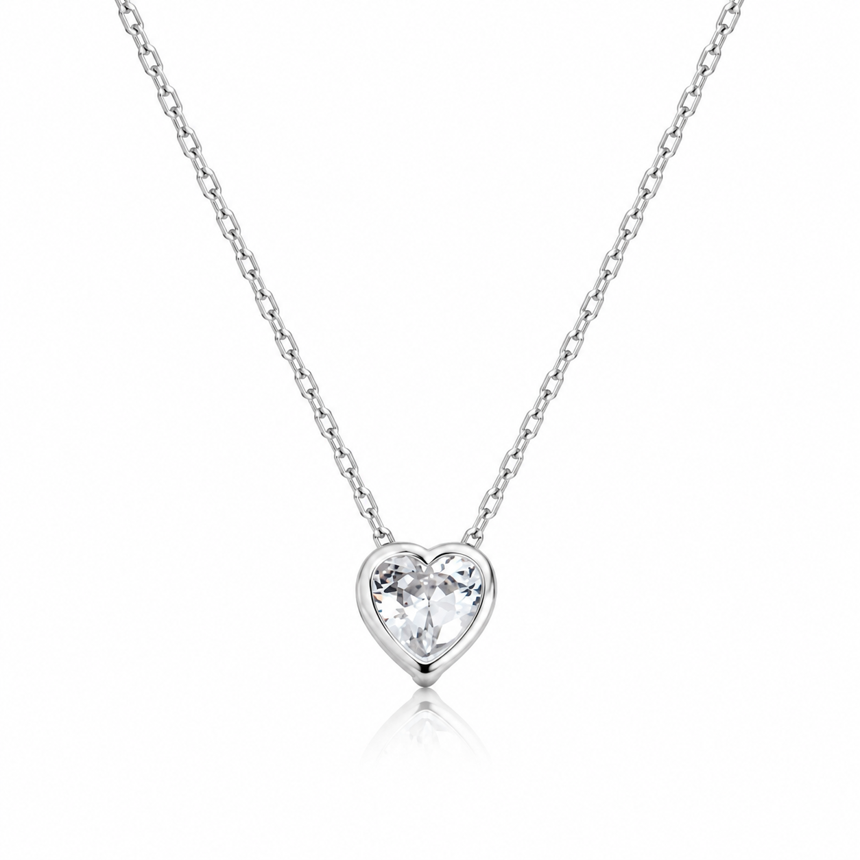 Colier din Argint 925 cu Pandantiv Inimă cu Zirconiu – Elegant, Delicat, Reglabil 40+5 cm. C237