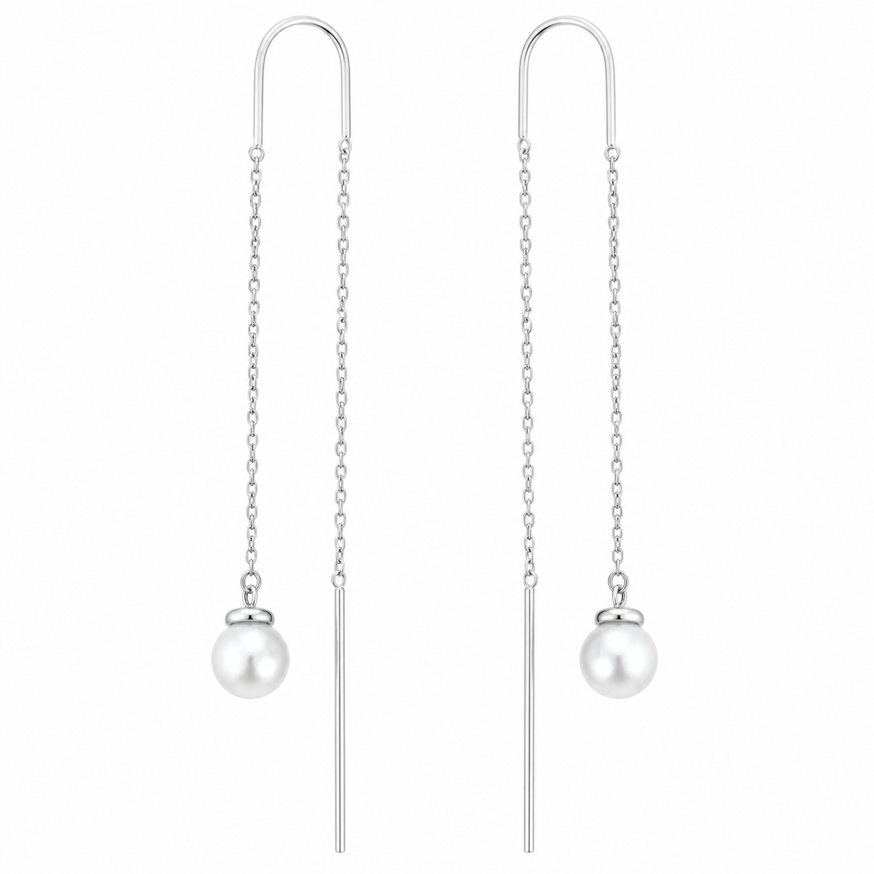 Cercei din Argint 925 cu Perlă „Lacrima Lunii” – Cercei Threader Eleganți, Lungime 8 cm. CD625