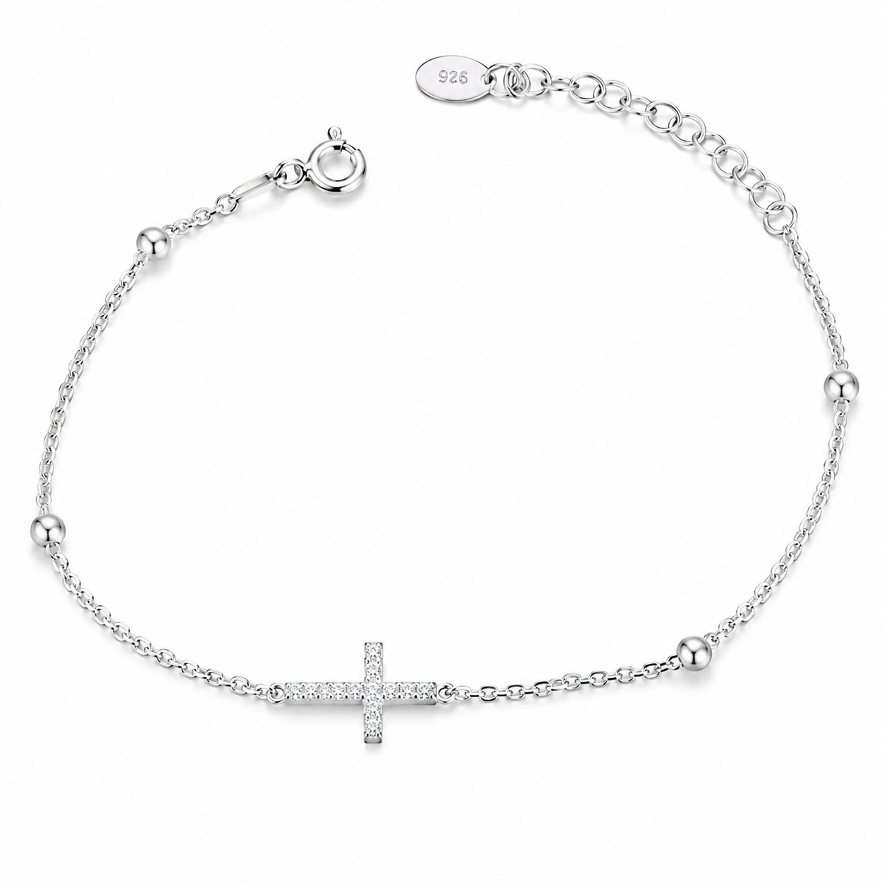 Brățară Argint 925 cu Cruce și Zirconii – Reglabilă 15+4 cm | Elegantă și Delicată | Cadou Premium. BD436