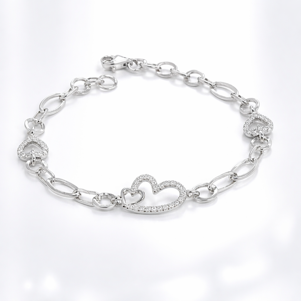 Brățară Argint 925 Inimi Pavé „Eterna Affection” – Eleganță Romantică, 19 cm. BD380