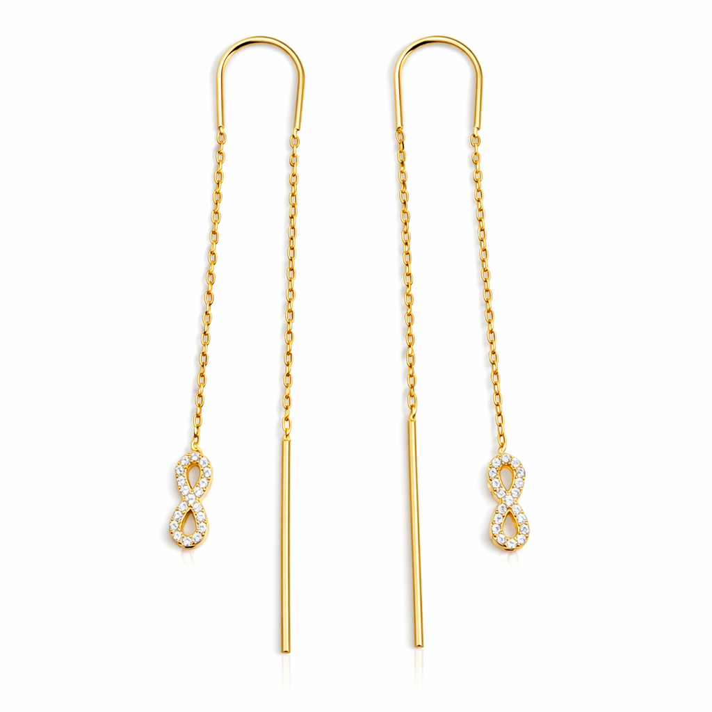 Cercei Lungii Infinit Argint 925 Placat cu Aur 14K – 8 cm, Zirconii Strălucitoare, Design Elegant | Livrare Rapidă România. CD220