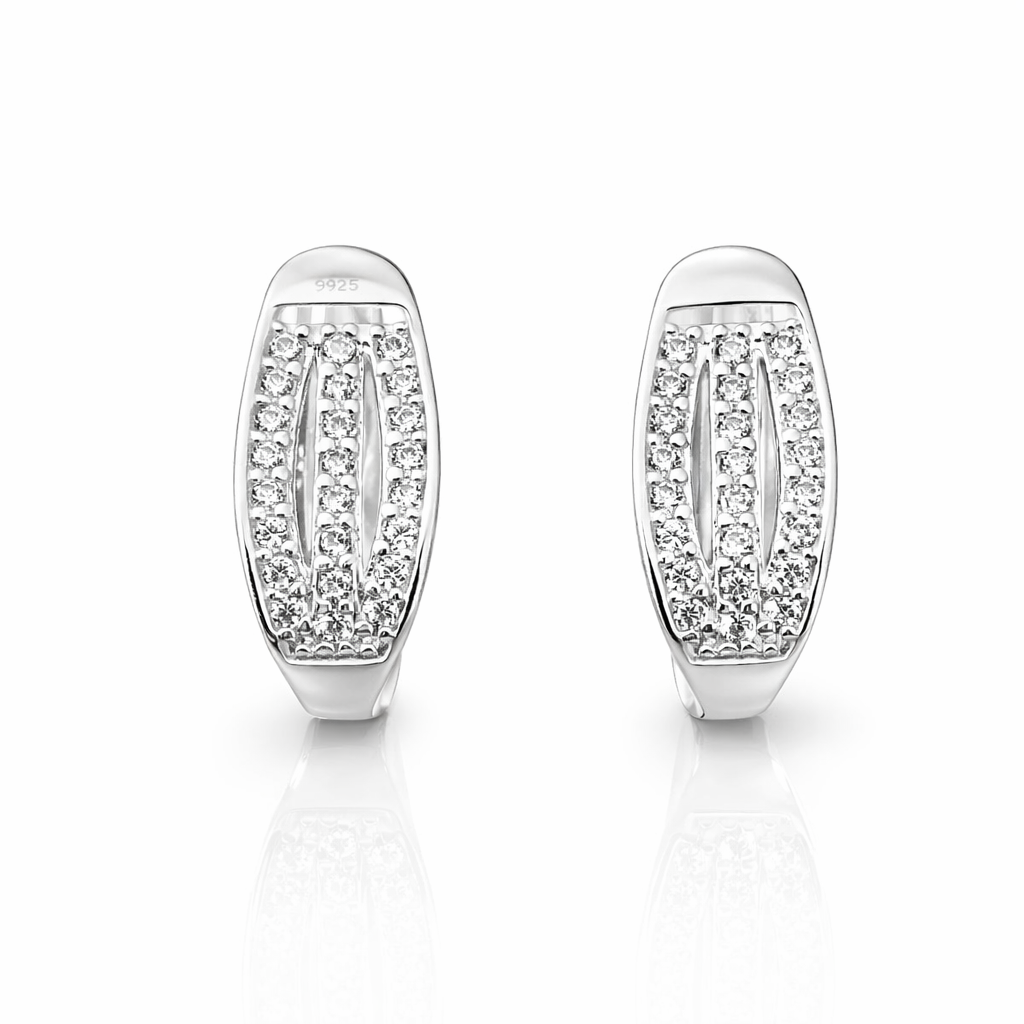Cercei „Lunaria Glow” din Argint 925 cu Zirconii Pavé, Design Modern Lucios. CD533