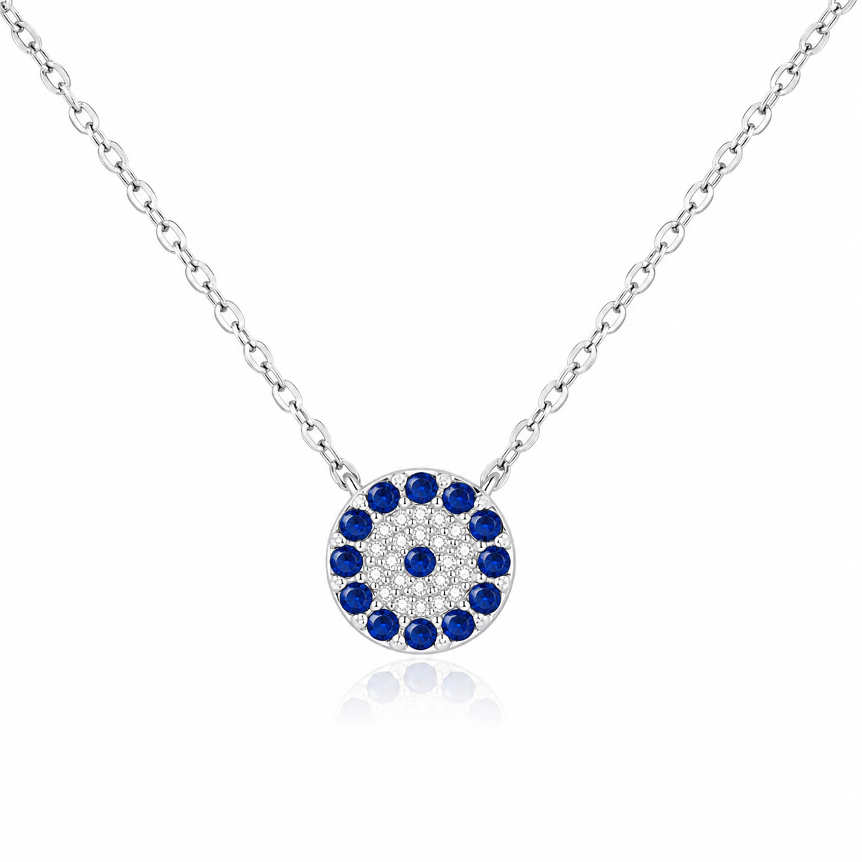 Colier Eye of Elegance din Argint 925 cu Pandantiv Ochi Protector și Zirconii Albastre – Lanț 41+5 cm. C240
