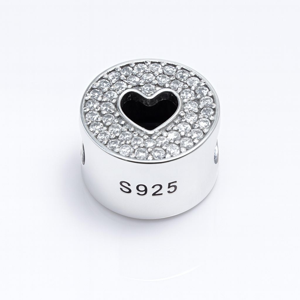 Charm Argint 925 Happy Anniversary cu inimă decupată și cristale strălucitoare