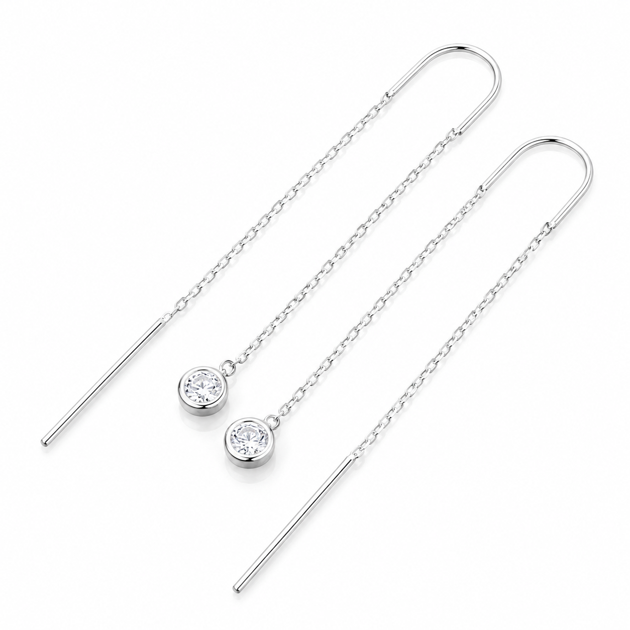 Cercei Tip Threader „Steaua Firului” din Argint 925 cu Zirconiu – Cercei Lungi Delicați 7.5 cm. CD390