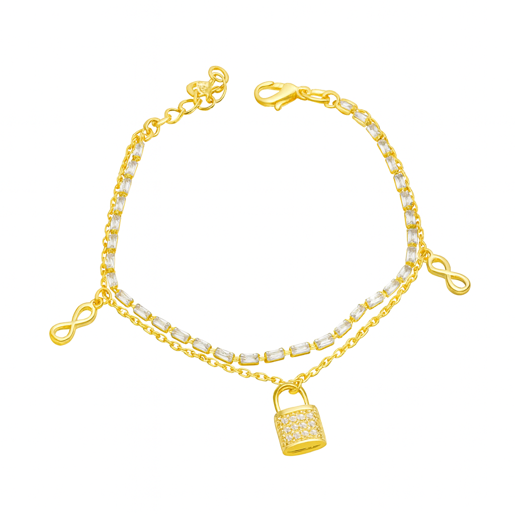 Brățară L’amour Scellé din argint 925 placată cu aur 14K, cu lacăt și simbol infinit. BD326