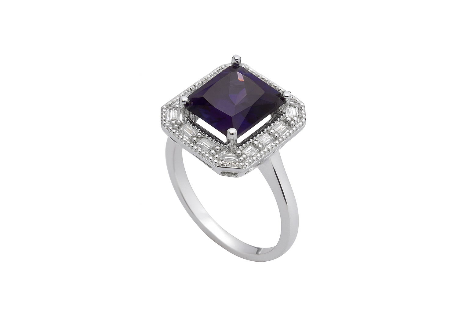 Inel Regal din Argint 925 cu Piatra Mov 14x16mm, marimea 15. ID415