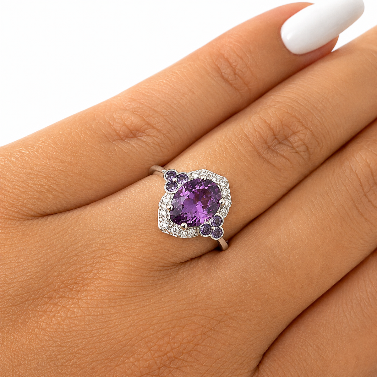 Inel Damă „Violeta Imperial” din Argint 925 cu Piatră Mov și Zirconii