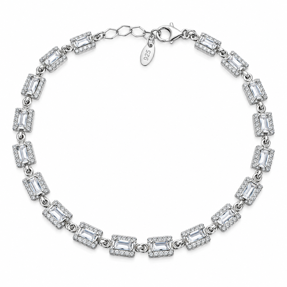 Brățară Damă din Argint 925 Elara – Zirconii Baguette Dreptunghiulare, Design Elegant, 17+3 cm, 8,23 g