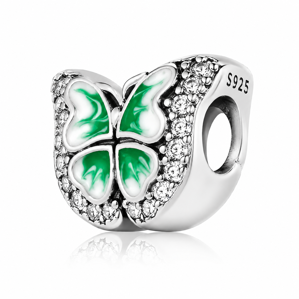 Charm din Argint 925 „Fluturele Speranței” – Email Verde și Zirconii, Compatibil cu Brățări Tip Pandora