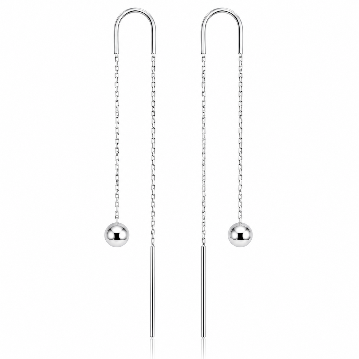 Cercei Silver Flow din Argint 925 – Cercei Threader Lungi cu Biluță 5 mm, Design Minimalist, 8 cm. CD627