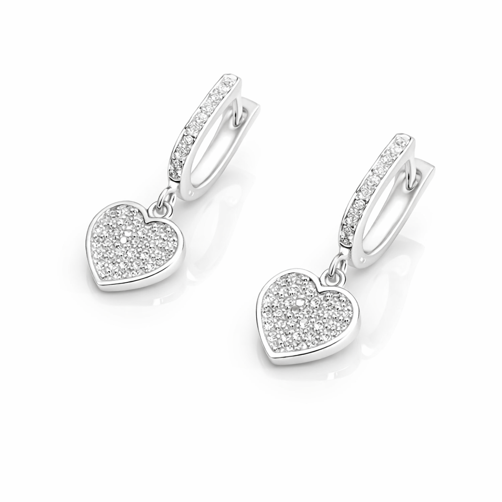 Cercei din Argint 925 cu Inimioare Pavé Strălucitoare – Eleganță Fină, Tortiță cu Zirconii, 23 mm. CD521
