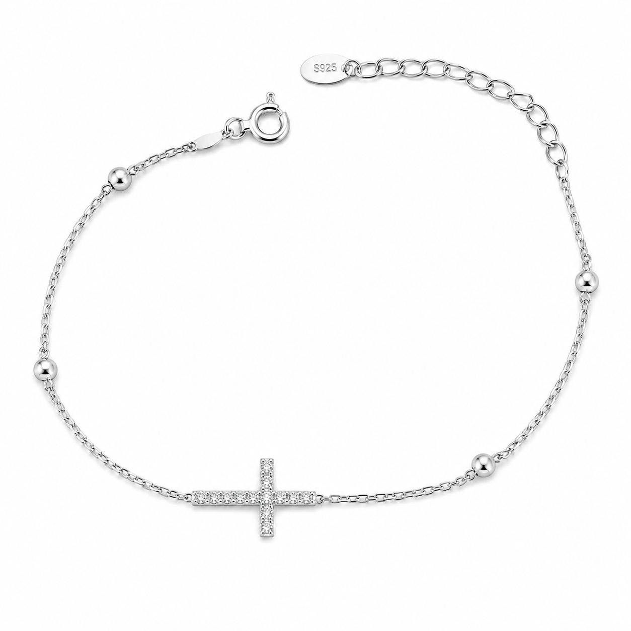 Brățară Argint 925 cu Cruce și Zirconii – Reglabilă 15+4 cm | Elegantă și Delicată | Cadou Premium. BD436