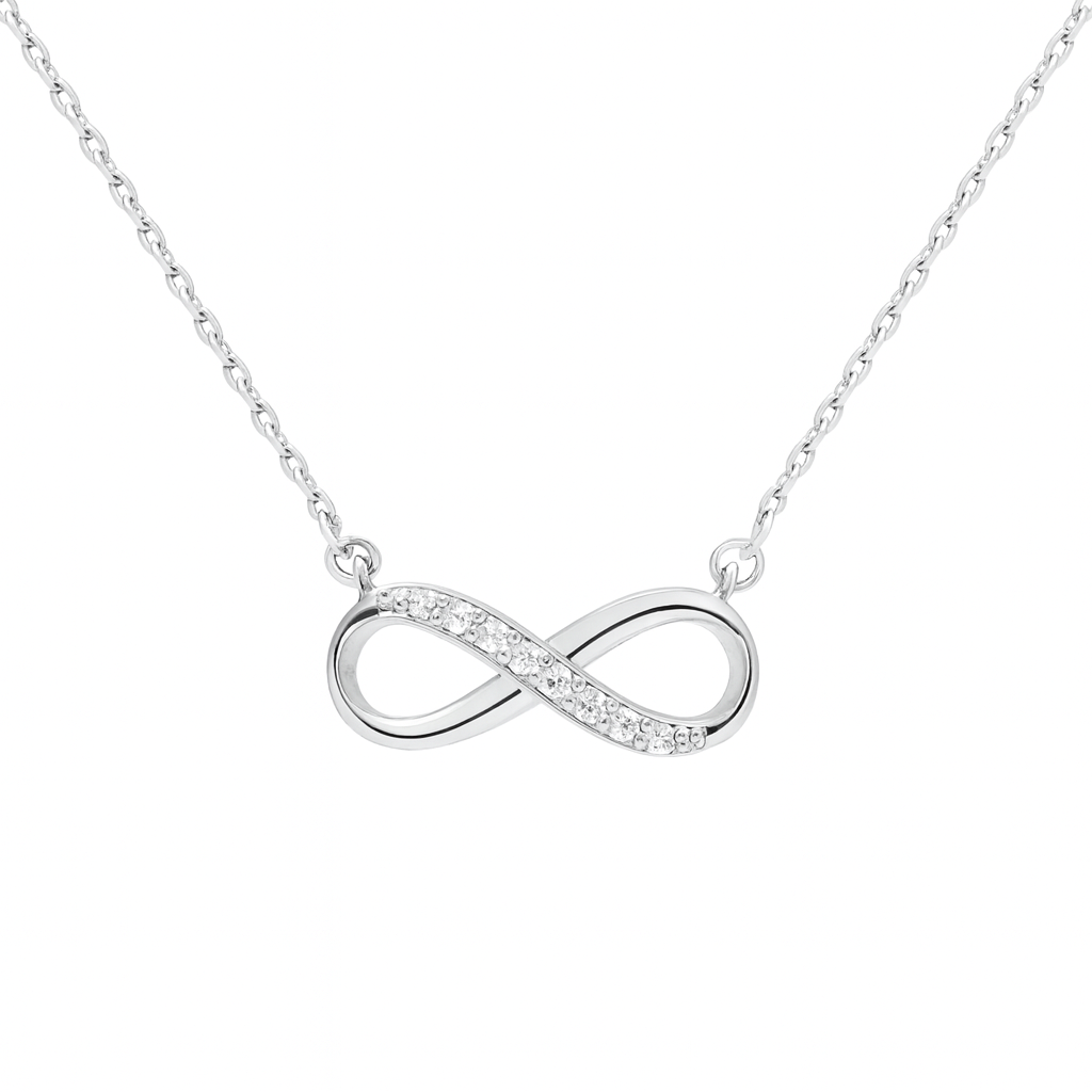 Colier Infinit din Argint 925 Rodiat, Pandantiv Elegant cu Cristale.LD34