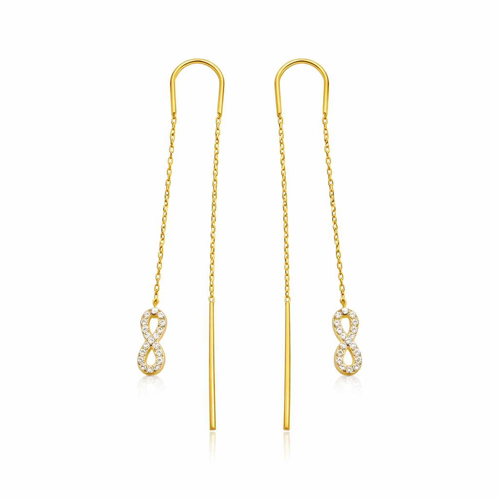 Cercei Lungii Infinit Argint 925 Placat cu Aur 14K – 8 cm, Zirconii Strălucitoare, Design Elegant | Livrare Rapidă România. CD220