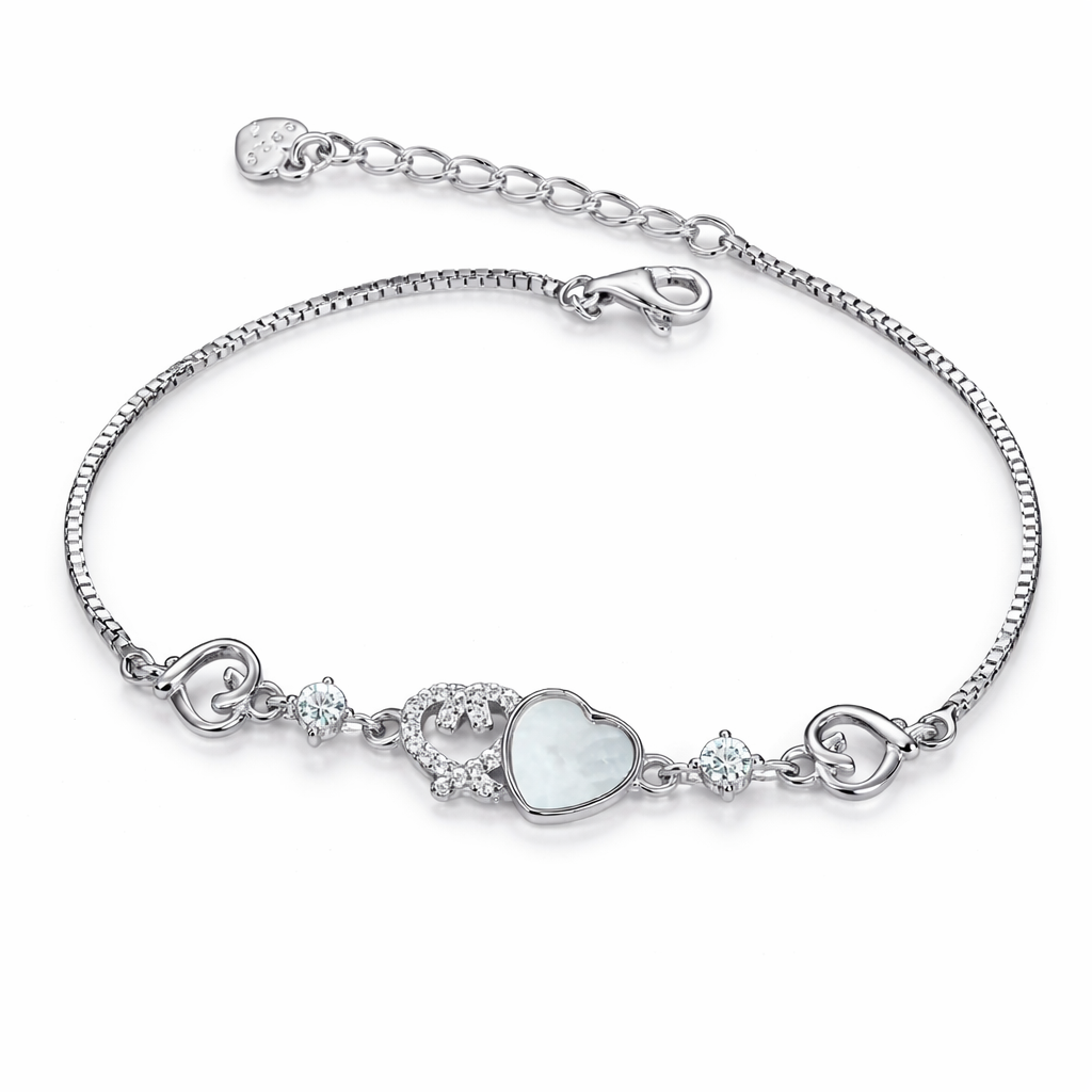 Brățară Argint 925 Rodiat cu Inimă și Zirconii – Model Romantic Elegant, Lungime Ajustabilă 17+3 cm. BD419