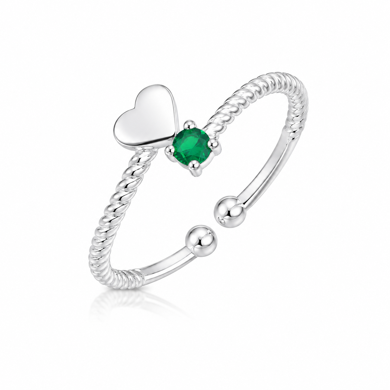 Inel din Argint 925 Reglabil „Inima Smaraldului” – Eleganță Delicată cu Piatră Verde. ID534