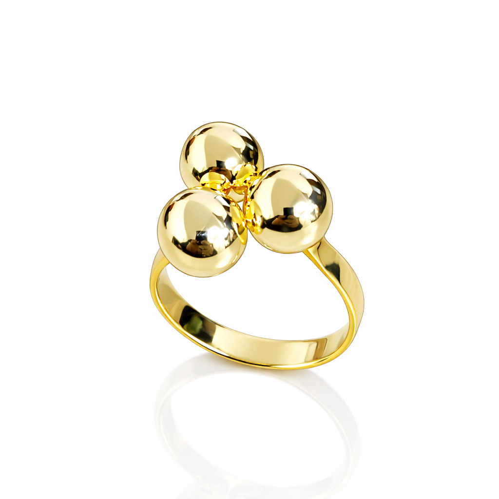 Inel Reglabil din Argint 925 Aurit cu 3 Biluțe de 8 mm – Design Modern Elegant. ID560