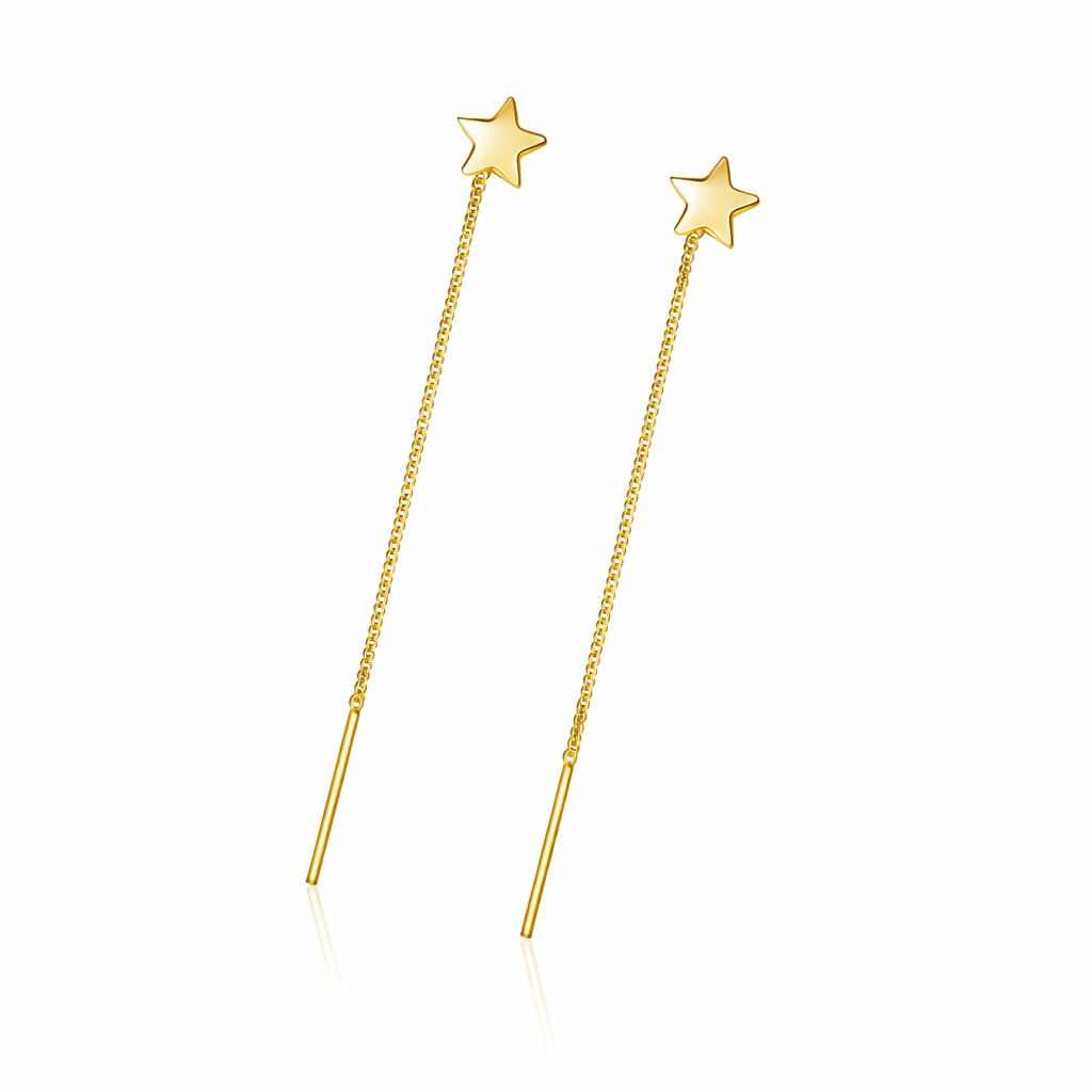Cercei Lungi „Stella Auris” din Argint 925 Placat cu Aur – Stea Elegantă, 6.5 cm. CD556