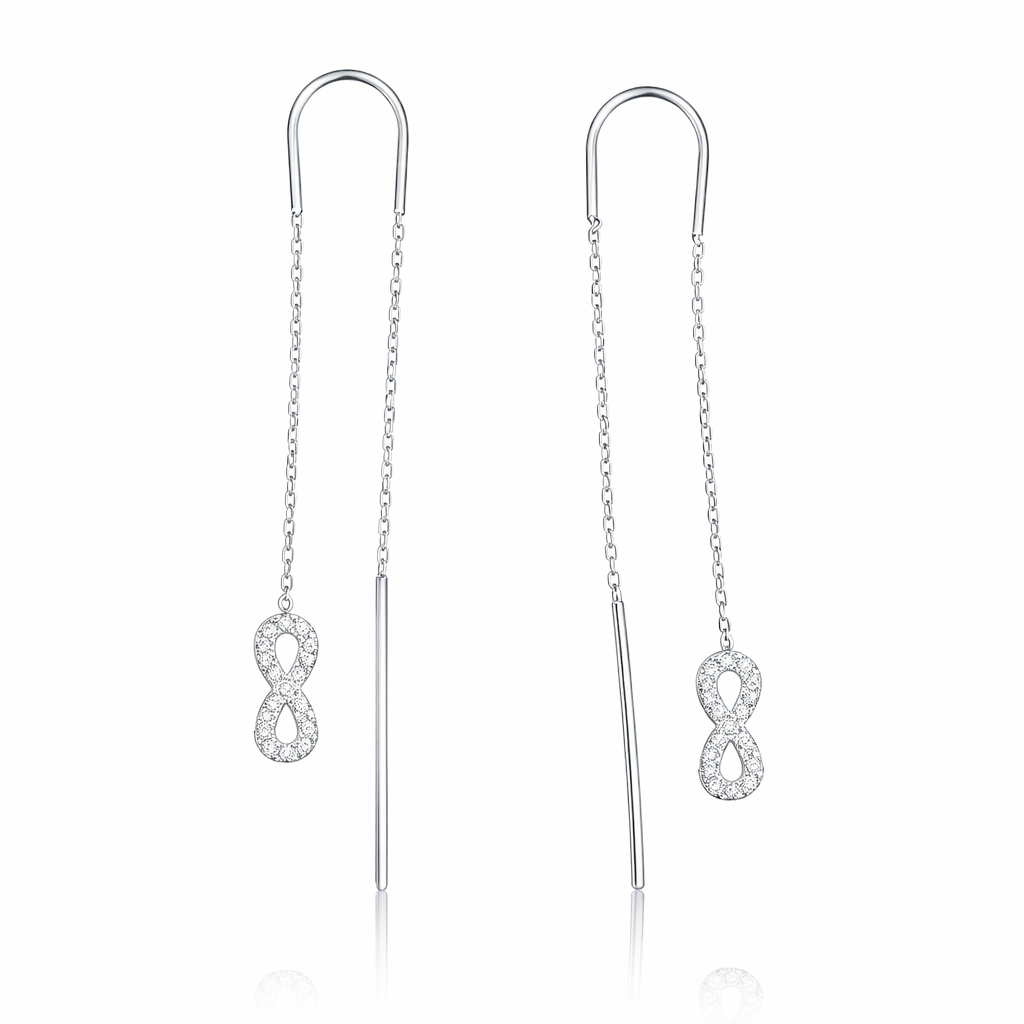 Cercei Lungi Tip Threader din Argint 925 cu Simbol Infinit și Zirconii – Eleganță Minimalistă Premium, 7.5 cm, Infinity Earrings Romania. CD626