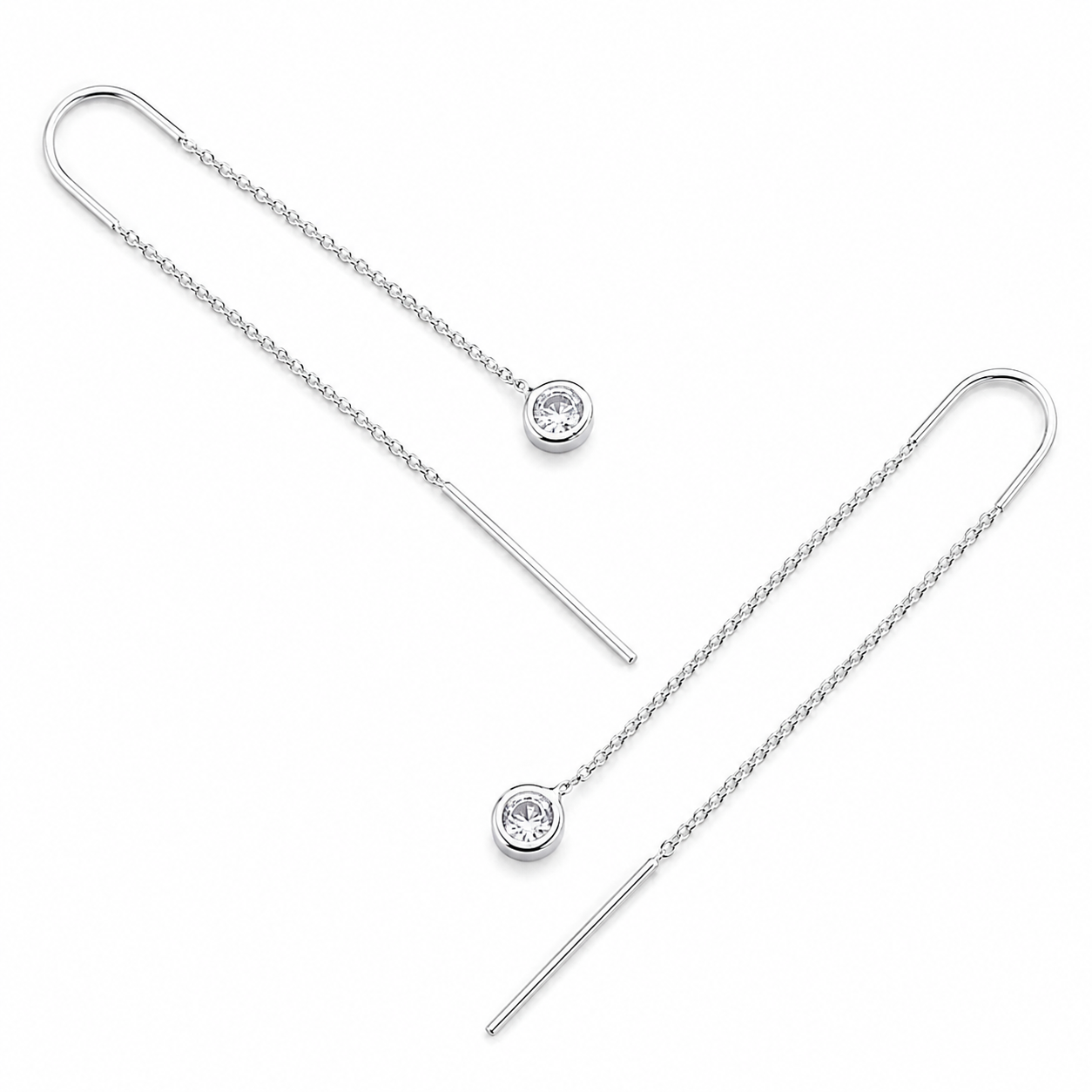 Cercei Tip Threader „Steaua Firului” din Argint 925 cu Zirconiu – Cercei Lungi Delicați 7.5 cm. CD390