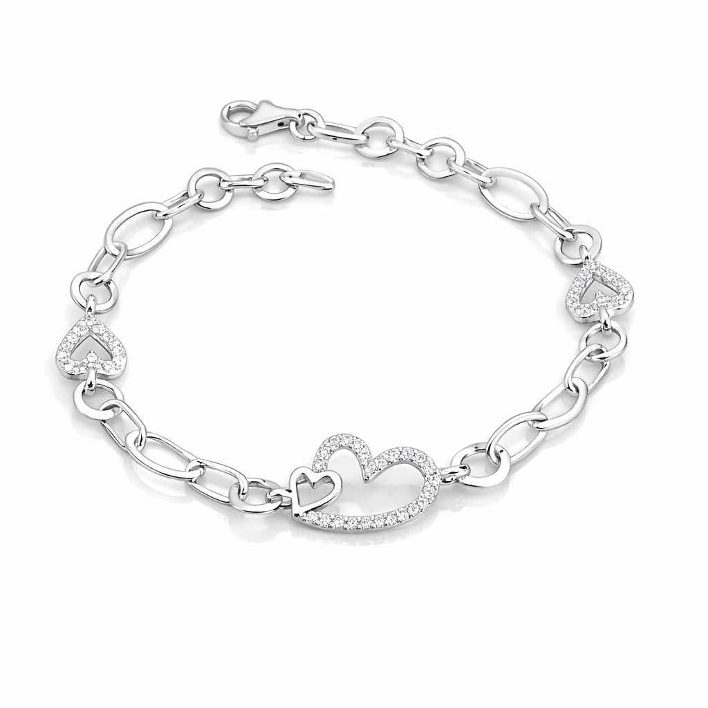 Brățară Argint 925 Inimi Pavé „Eterna Affection” – Eleganță Romantică, 19 cm. BD380