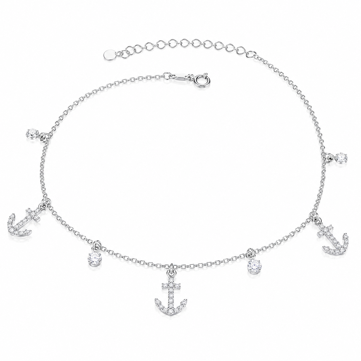 Brățară de Gleznă Argint 925 Rodiat „Ancora Speranței” – Talisman Marin cu Ancore și Zirconii. BG16