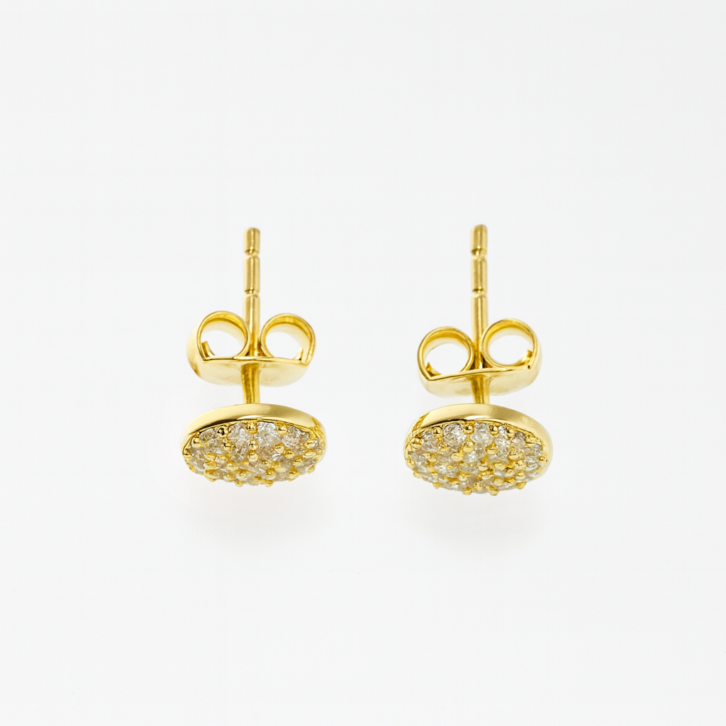 Cercei din argint 925 placat cu aur de 14K, închidere tip șurub, cu zirconii strălucitoare. CD479