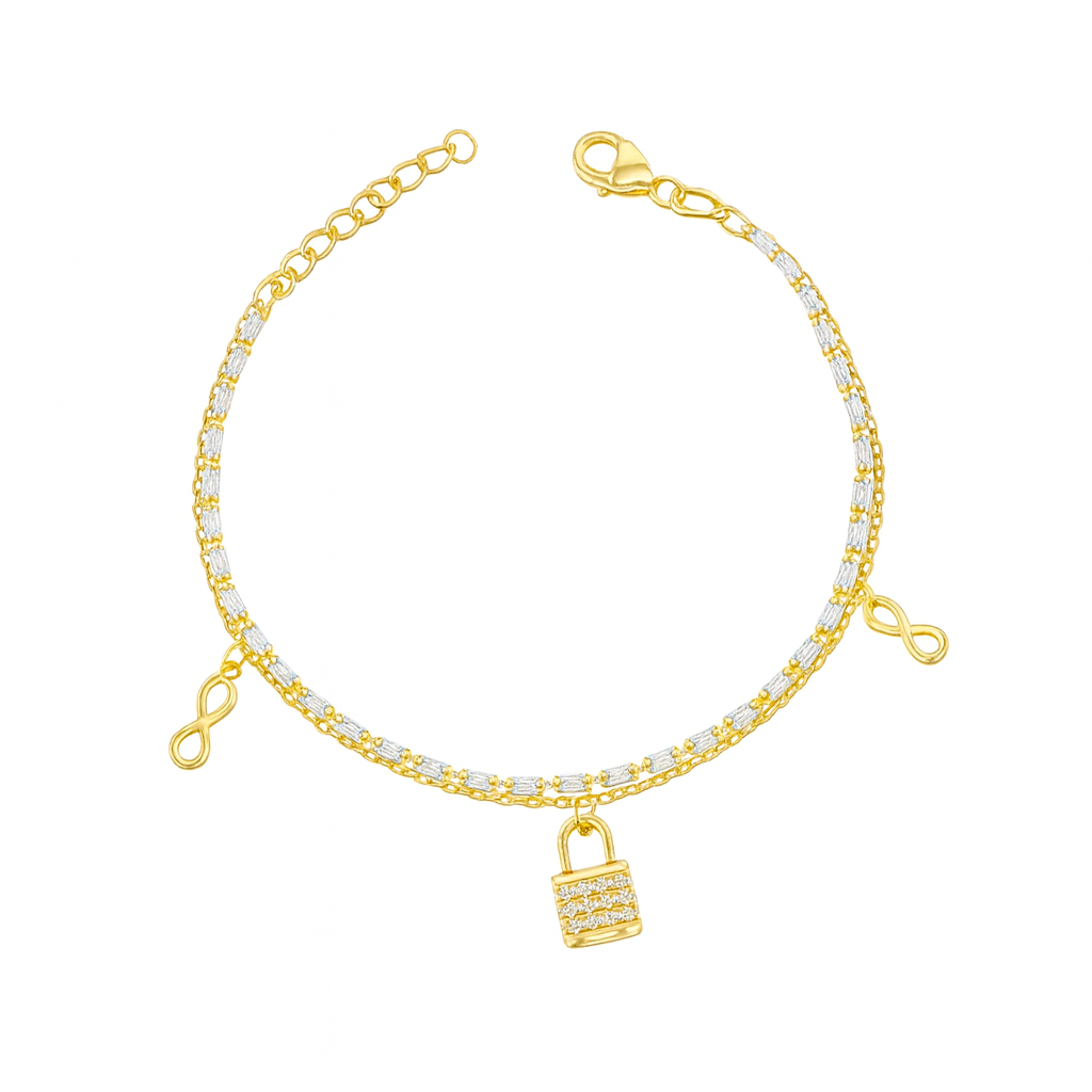 Brățară L’amour Scellé din argint 925 placată cu aur 14K, cu lacăt și simbol infinit. BD326