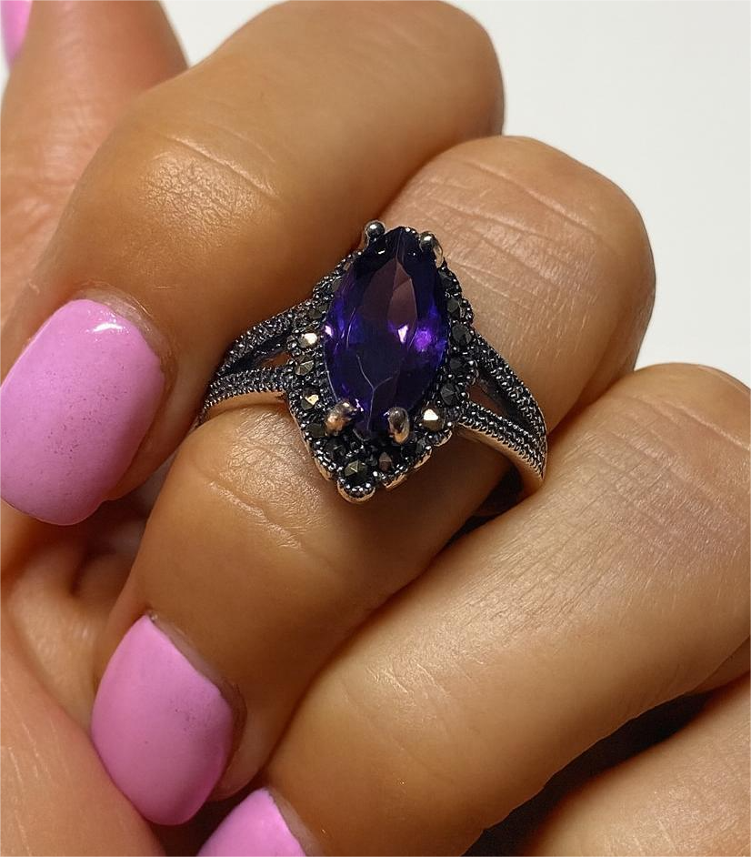Inel argint 925 imperial violet cu marcasite marimea 21