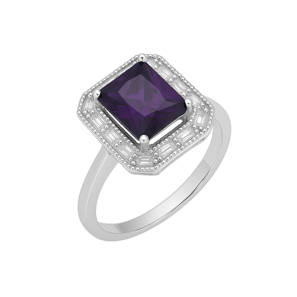 Inel Regal din Argint 925 cu Piatra Mov 14x16mm, marimea 15. ID415