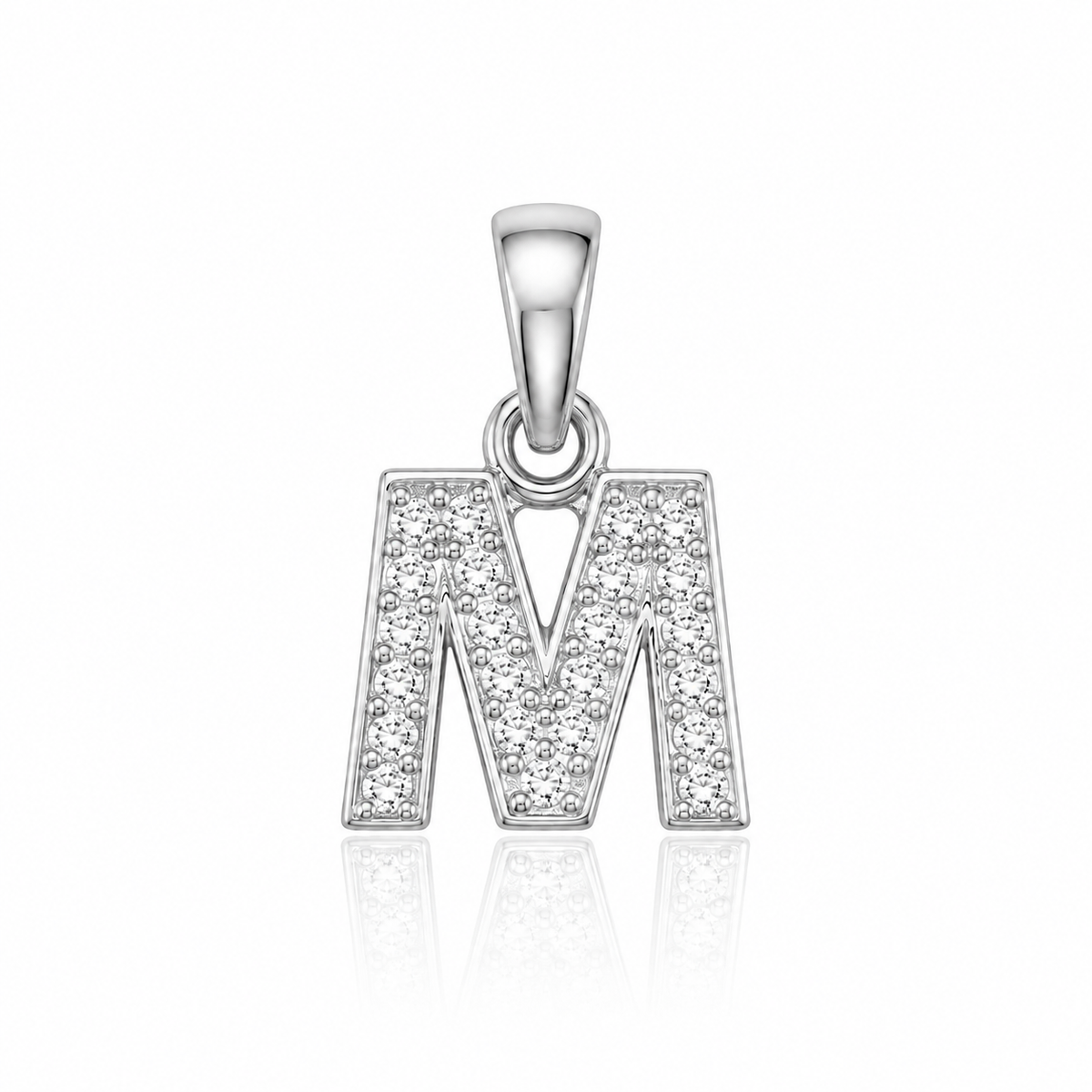 Pandantiv cu Inițiala M din Argint 925 și Zirconii – Literă M Elegantă, 1 cm, 0.76 g, Bijuterie Personalizată pentru Femei P61