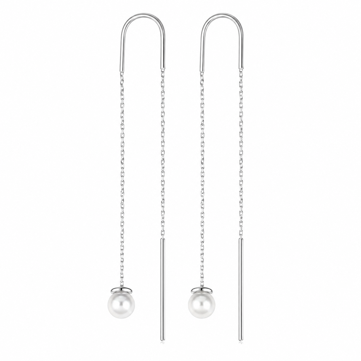 Cercei din Argint 925 cu Perlă „Lacrima Lunii” – Cercei Threader Eleganți, Lungime 8 cm. CD625