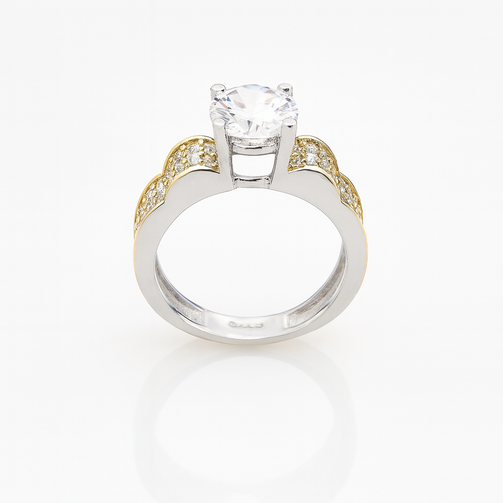 inel din argint 925 cu piatră cubic zirconia și detalii pavé, 