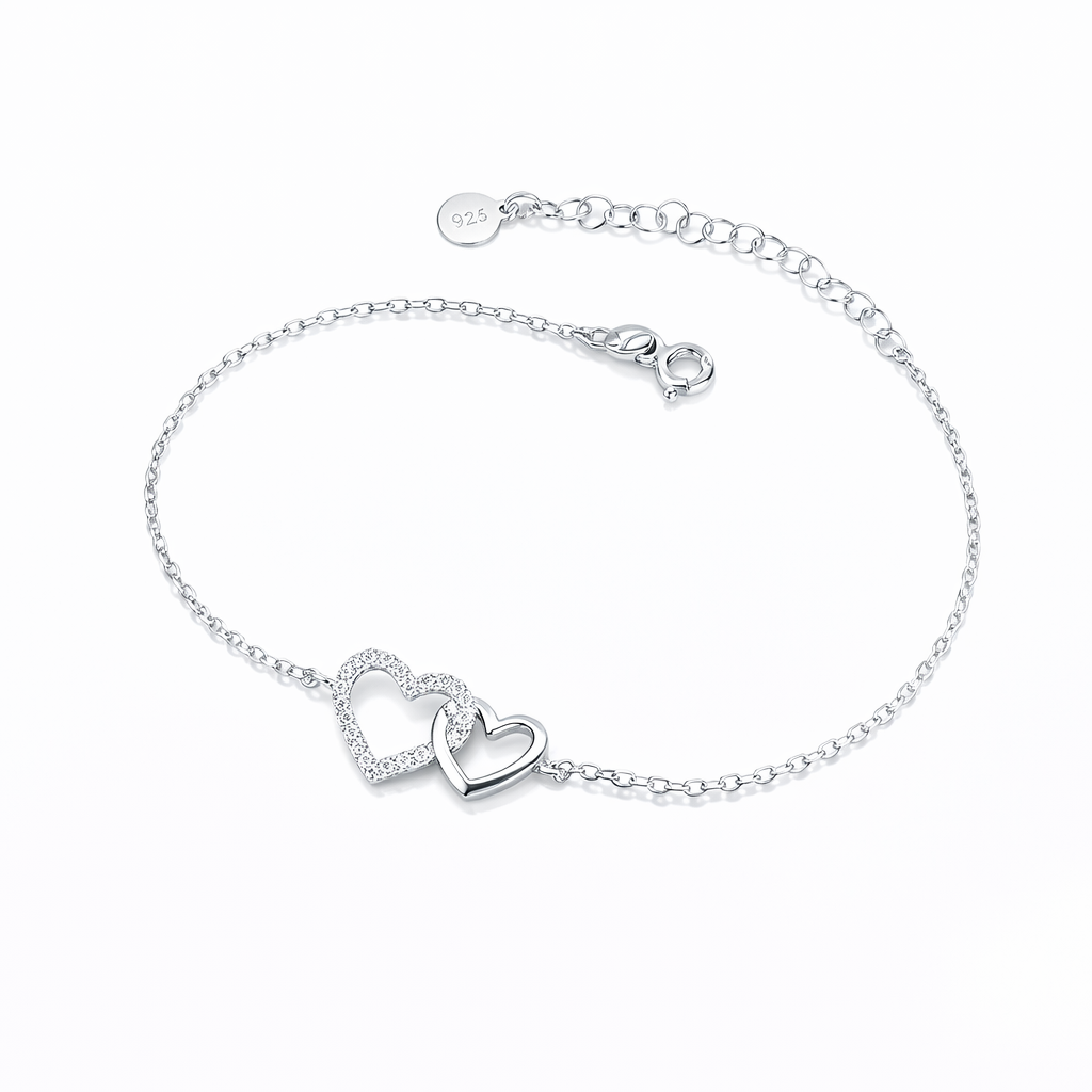 Brățară Argint 925 Double Heart Infinity – Eleganță Delicată cu Semnificație Emoțională. BD442