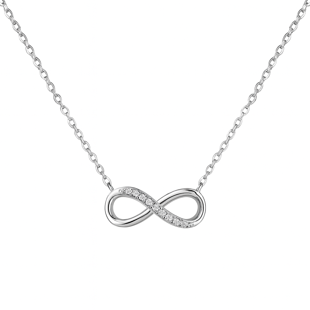 Colier Infinit din Argint 925 Rodiat, Pandantiv Elegant cu Cristale.LD34