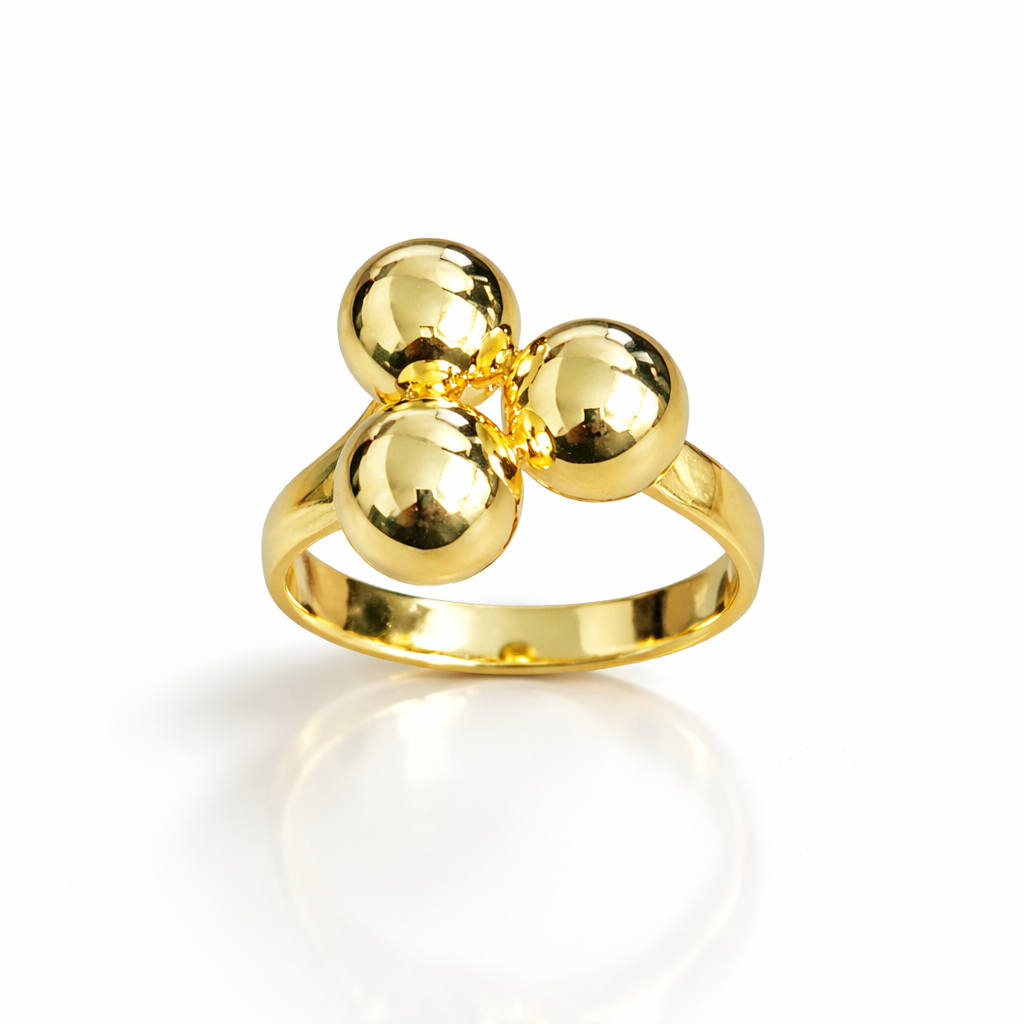 Inel Reglabil din Argint 925 Aurit cu 3 Biluțe de 8 mm – Design Modern Elegant. ID560